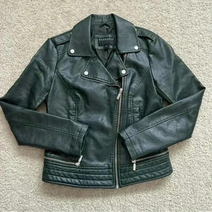 Bernardo Asymmetrical Zip Moto Jacket Women Sz Small Faux Leather Green 7558B373